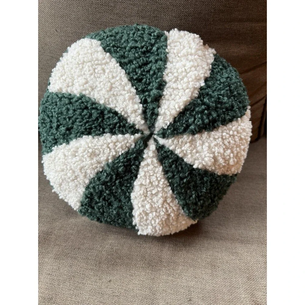 Pottery Barn Cozy Teddy Peppermint Twist Candy Shaped Pillow Christmas